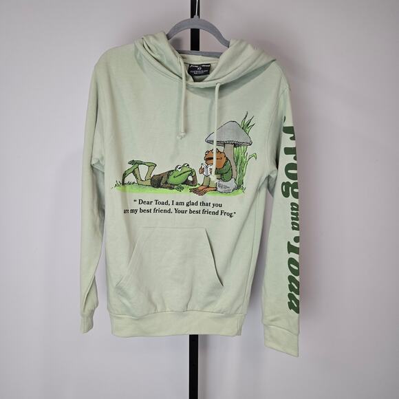 Frog and Toad Urban Outfitters Hoodie Sweatshirt Novelty Comic Graphic Green XS - Picture 1 of 7